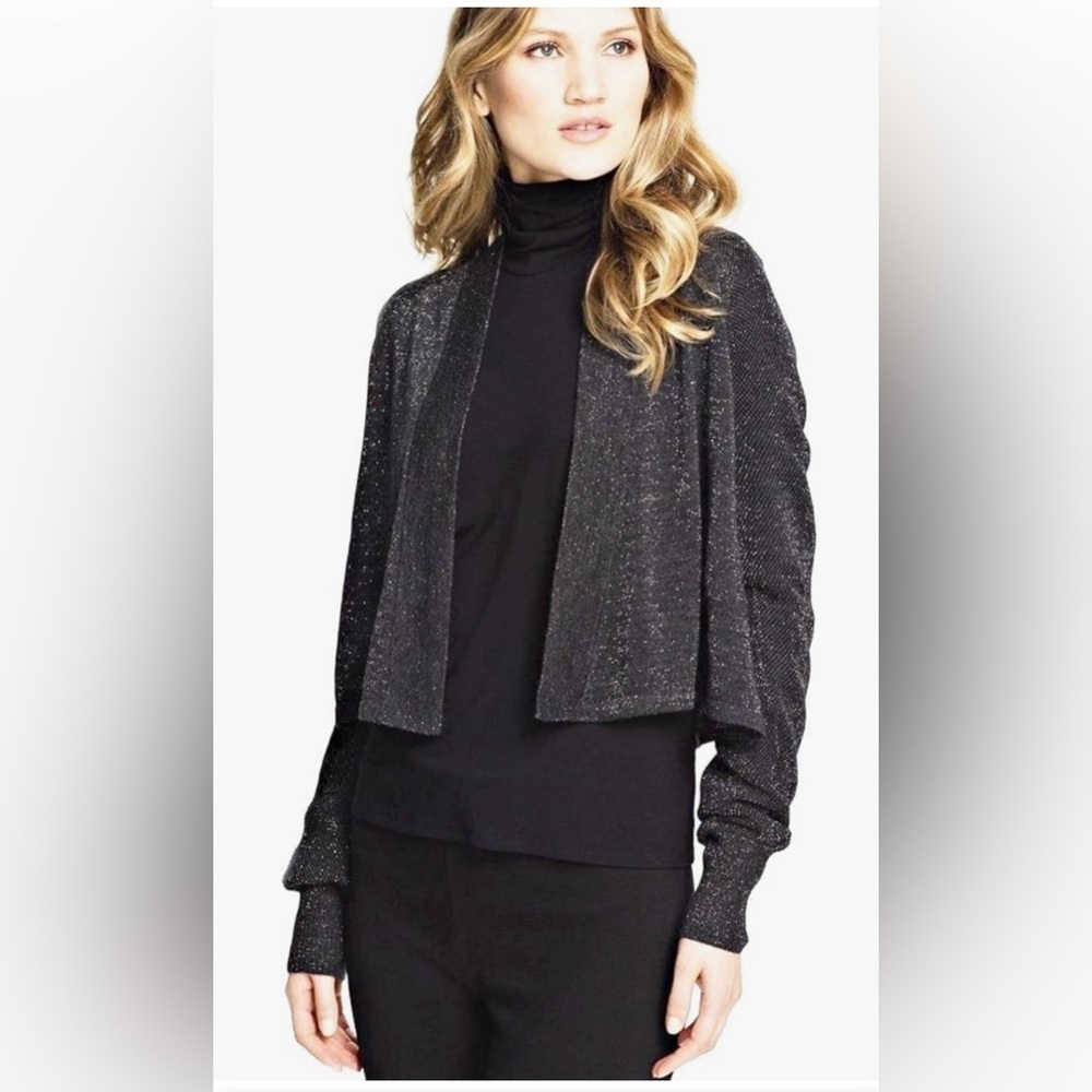 Eileen Fisher Charcoal
Metallic Shimmer Fine
Merino Cropped Sweater
Cardigan​